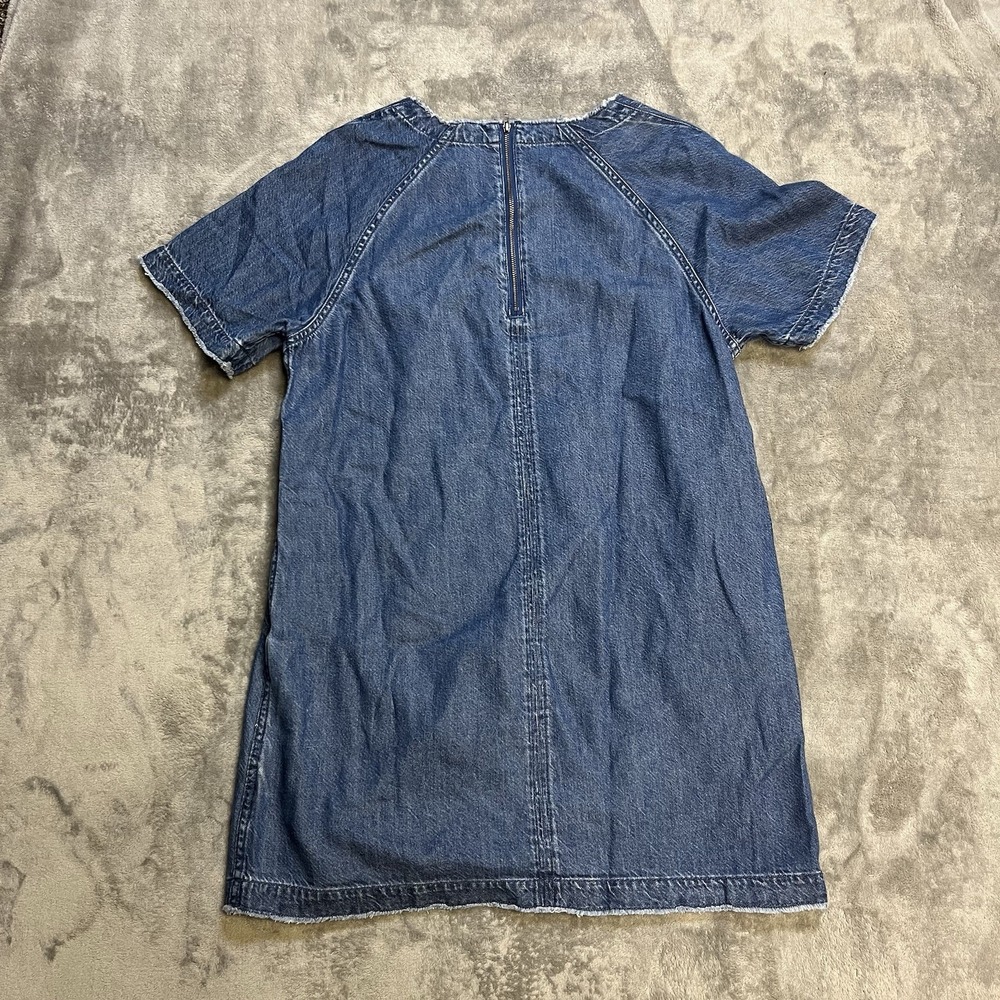 Rag Bone Women Dress Extra Small Short Sleeve Shift Raw Edge Denim With Pockets - Picture 3 of 6